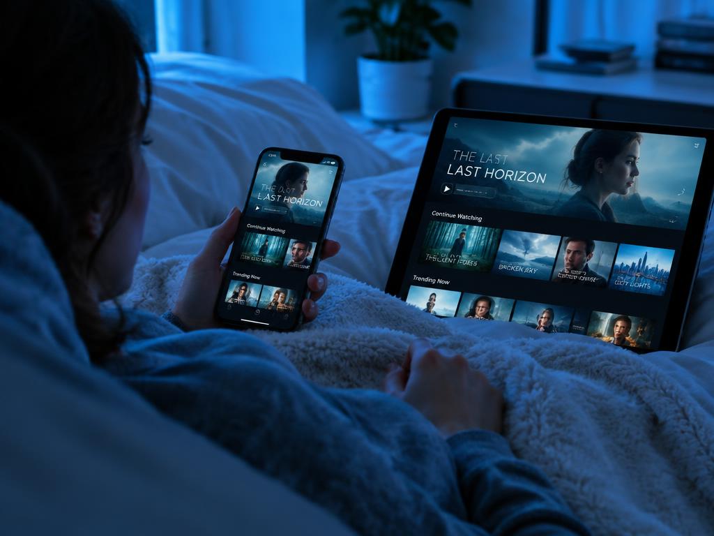 Personne regardant une série sur smartphone et tablette